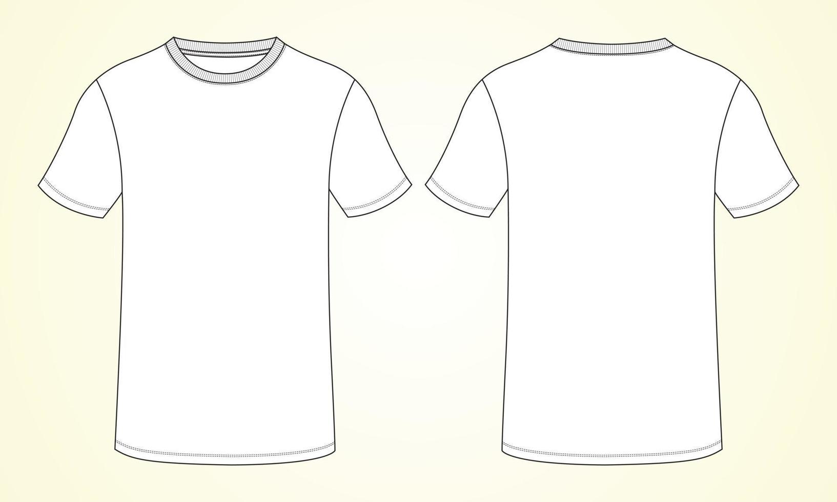 regular fit korte mouw t-shirt technische mode platte schets vector illustratie sjabloon sjabloon voor- en achterkant uitzicht.
