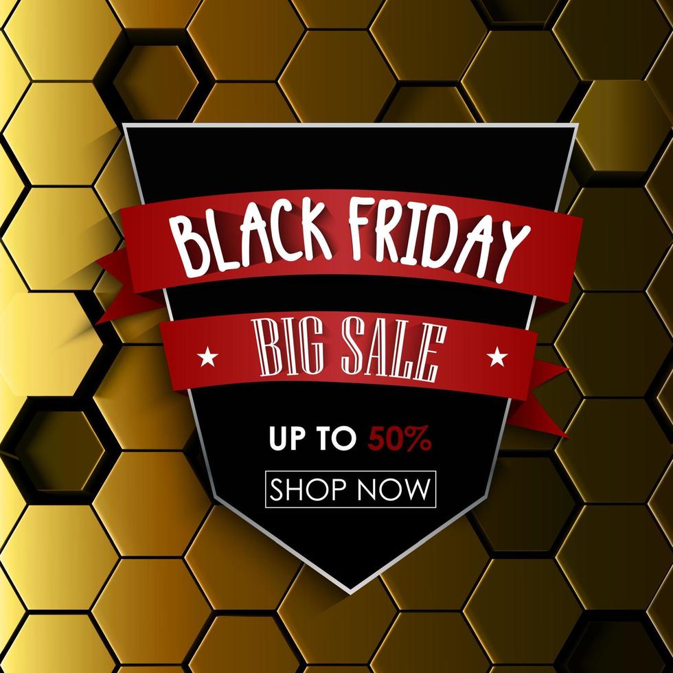 zwarte vrijdag grote verkoop met gele zeshoekige achtergrond vector