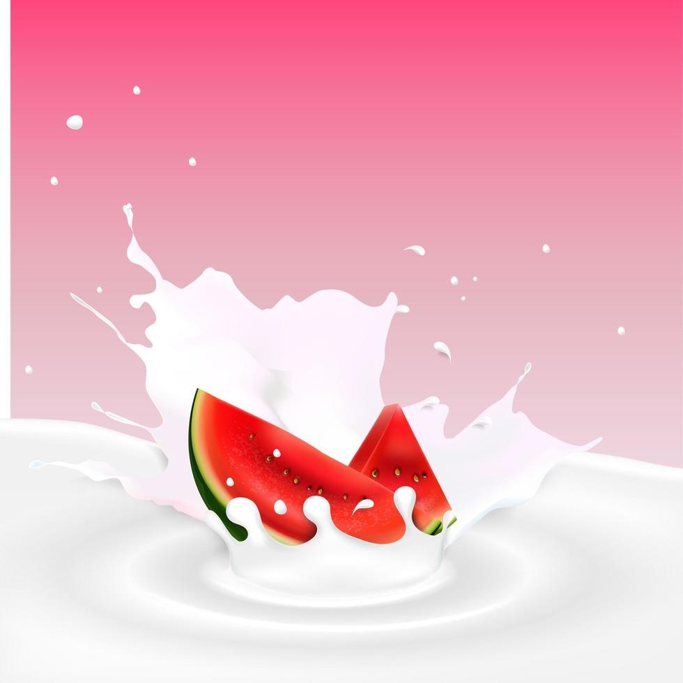 vectorillustratie van melk splash met watermeloen slice vector