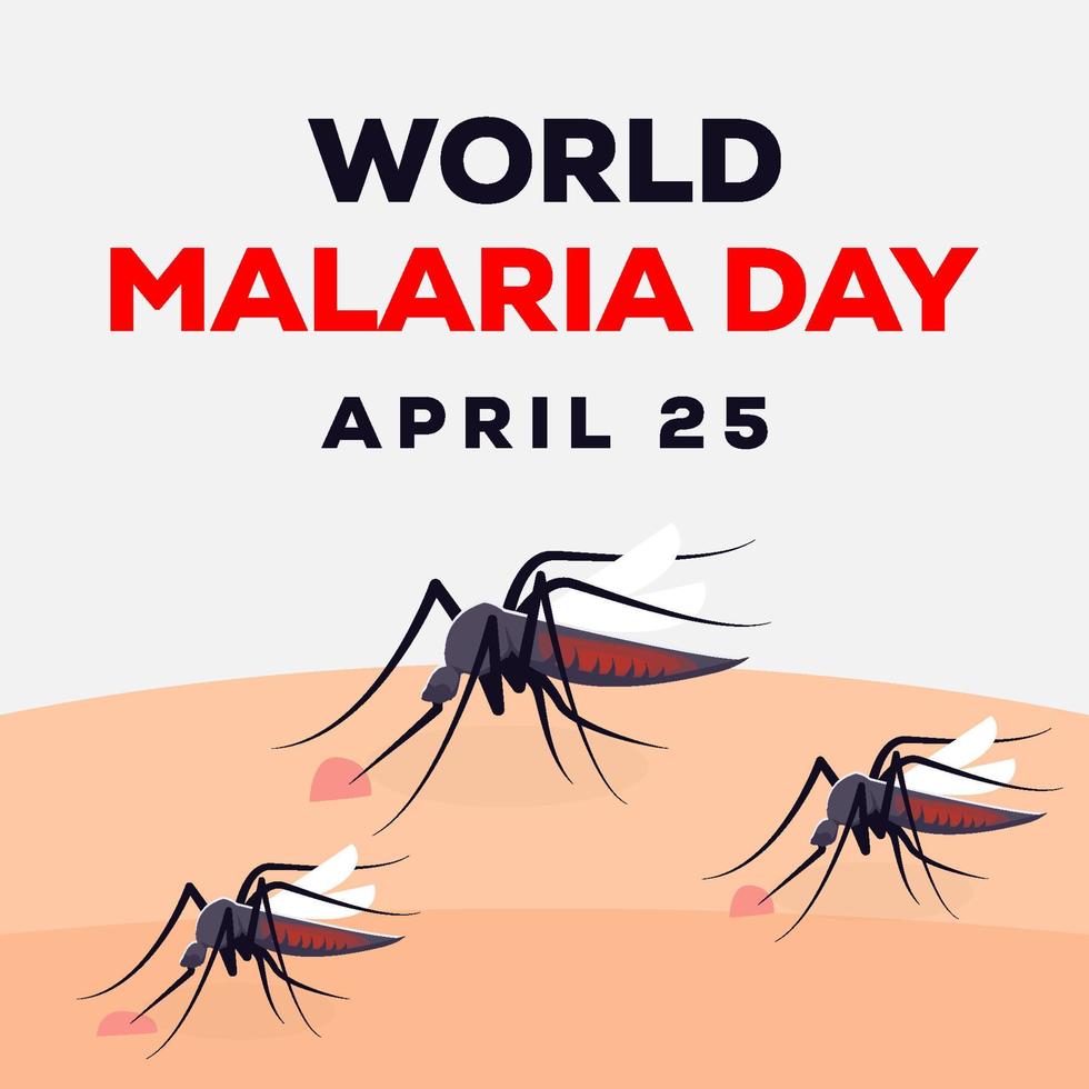 wereld malaria dag illustratie, met mug die een huidpersoon bijt vector
