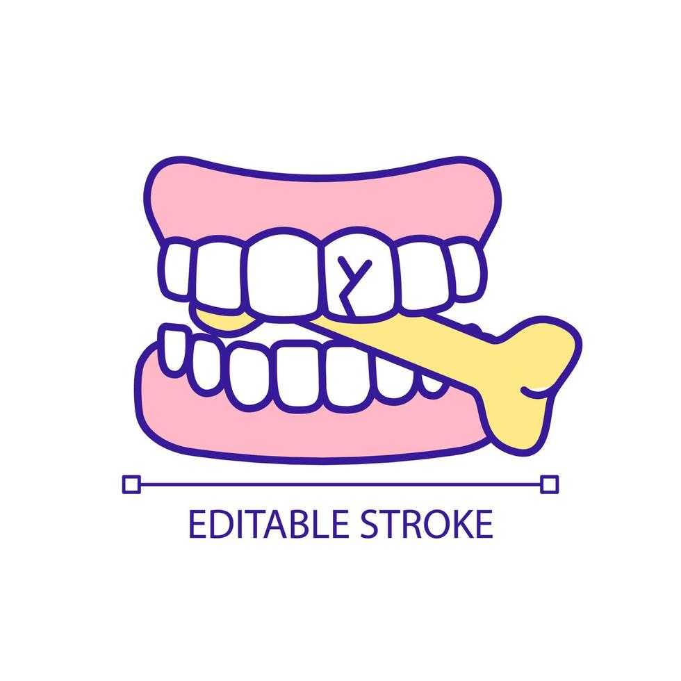 tanden beschadigen met rgb-kleurenpictogram voor hard voedsel vector