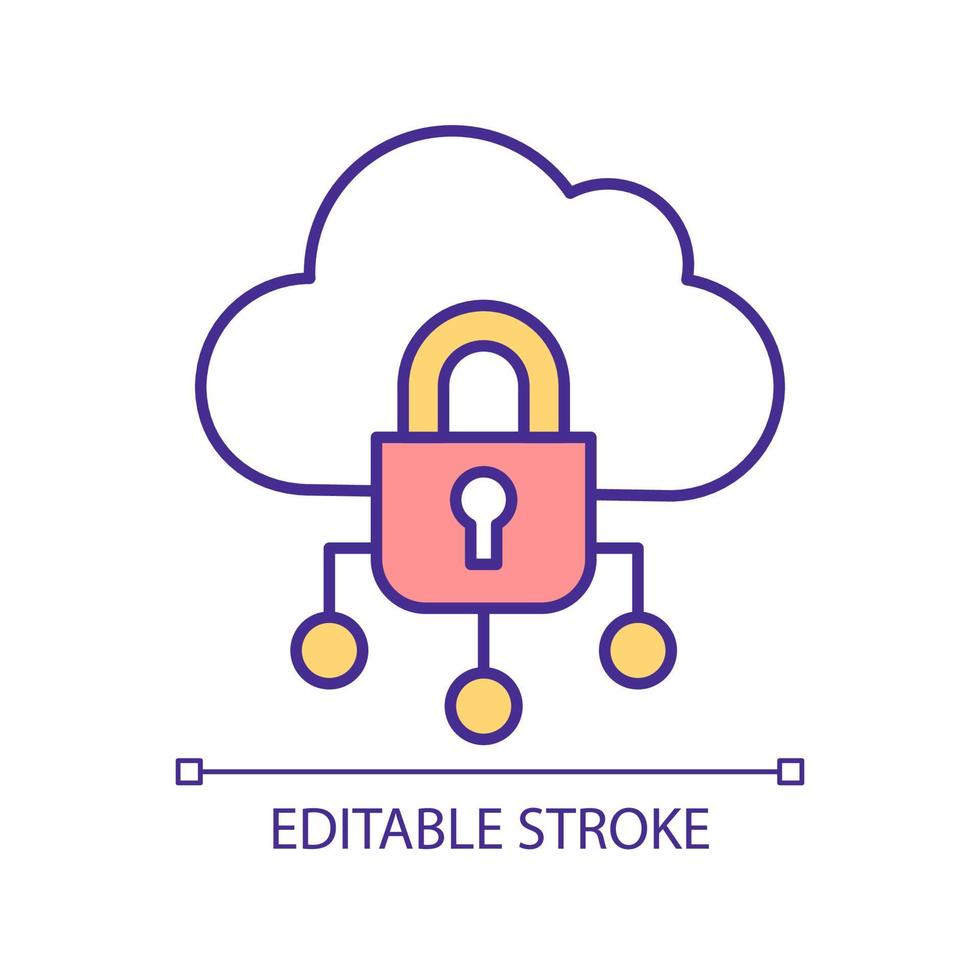 veiligheid van clouddatabase rgb-kleurenpictogram. gesloten toegang tot digitale informatie. virtueel netwerk. geïsoleerde vectorillustratie. eenvoudige gevulde lijntekening. bewerkbare streek. arial lettertype gebruikt vector