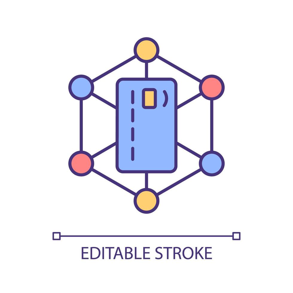 creditcard diensten dekking rgb kleur icoon. online netwerk voor contactloze oplossing. contactloos betalen. geïsoleerde vectorillustratie. eenvoudige gevulde lijntekening. bewerkbare streek. arial lettertype gebruikt vector