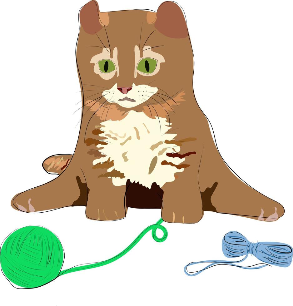 een kitten speelt met een bolletje wol vector
