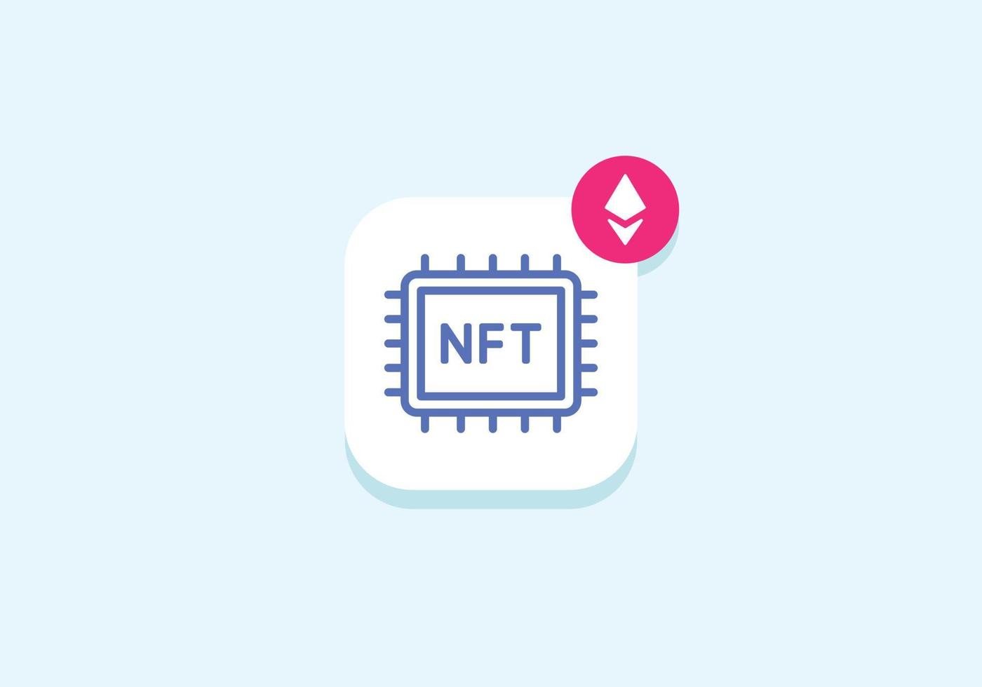 nft mobiele app platte pictogram. niet-fungibel tokenconcept, crypto-kunstmelding met ethereum-teken. collectibles gedecentraliseerde inhoud kaart. vector