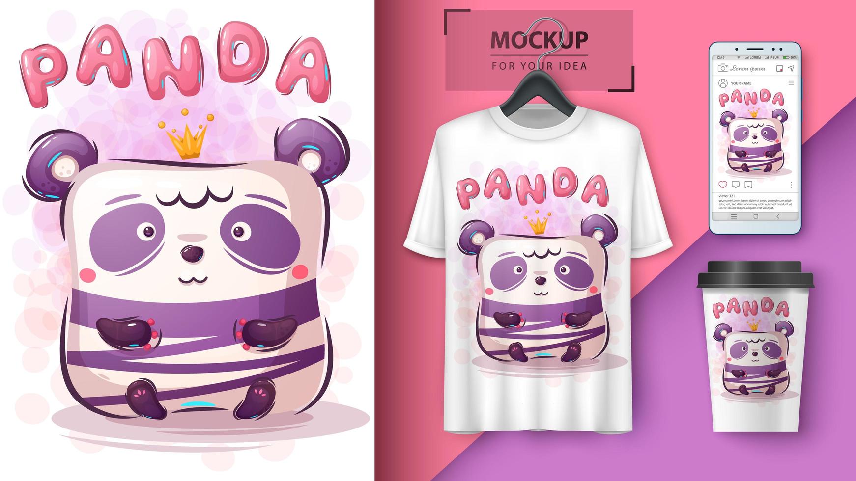 schattige panda poster en merchandising vector