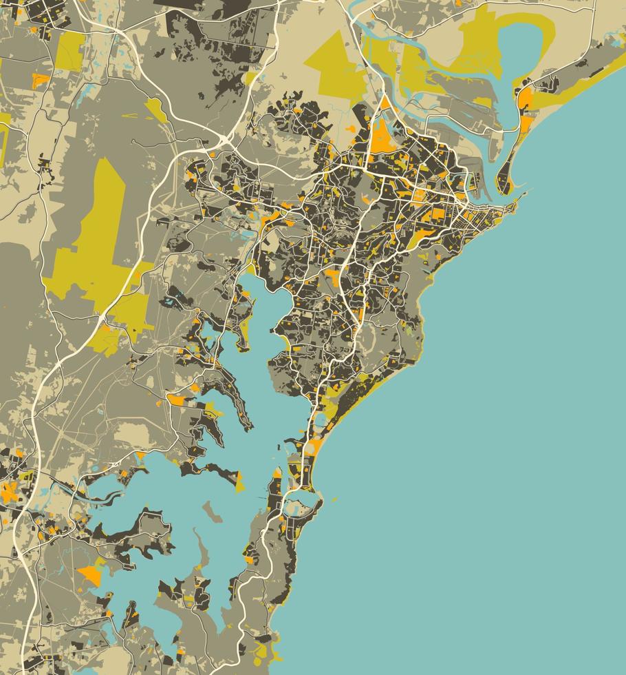 gedetailleerde vectorkaart van newcastle, australië vintage kleuren. vector