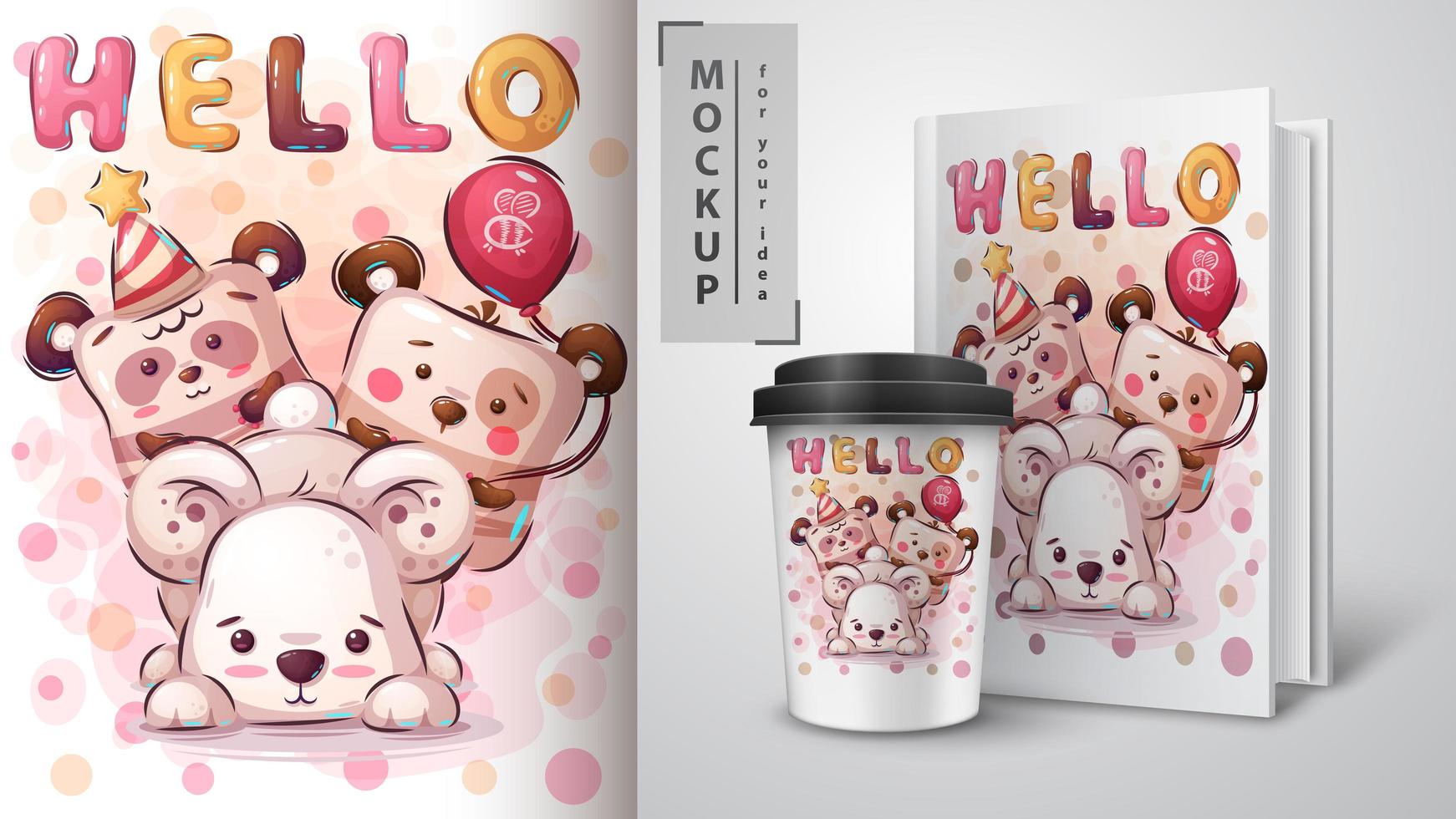 teddybeer poster en merchandising vector