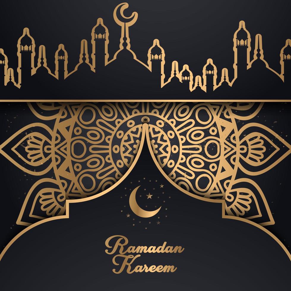 gouden patroon ramadan kareem ontwerp met skyline vector