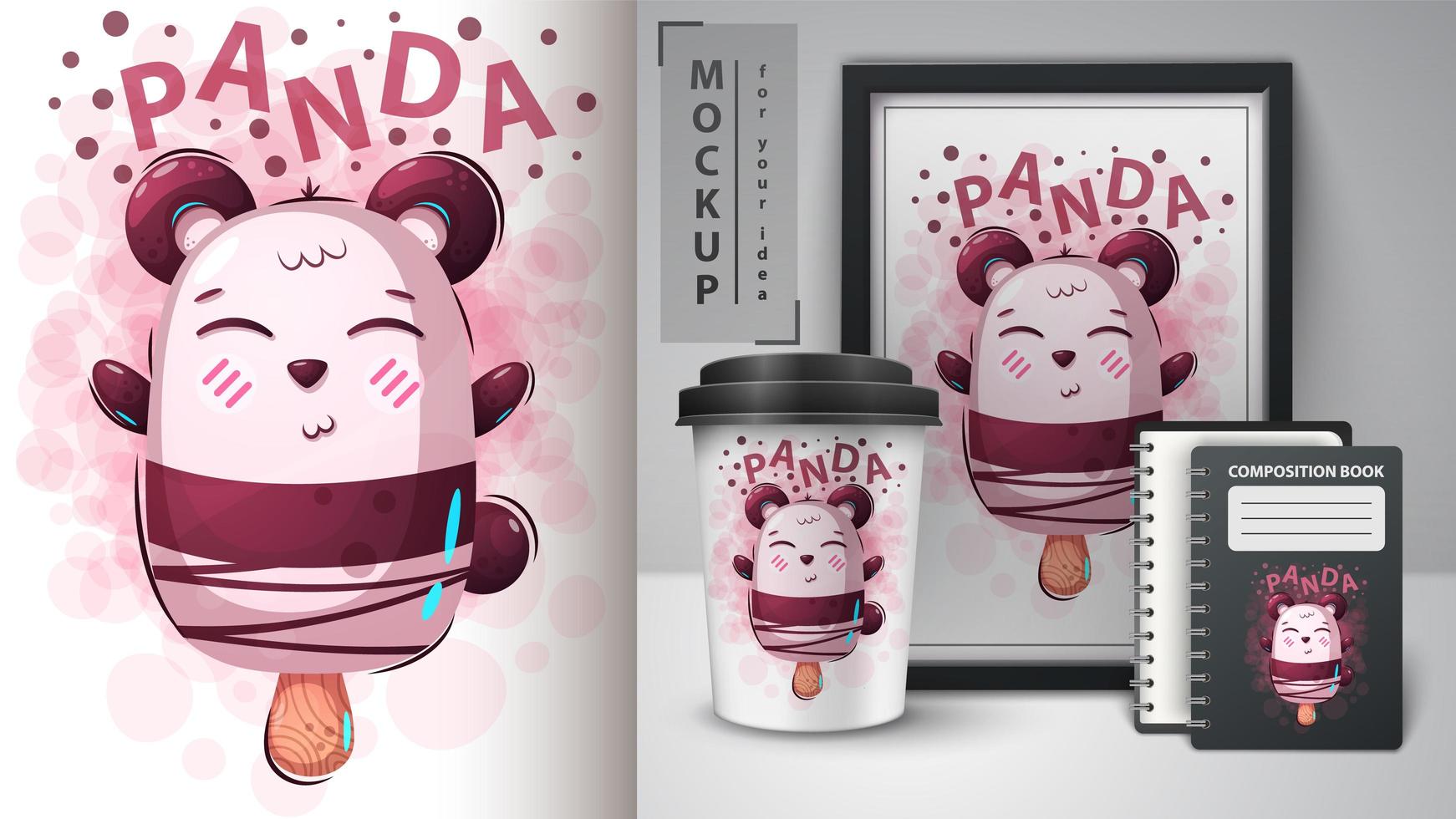 cartoon panda ijs mock up vector