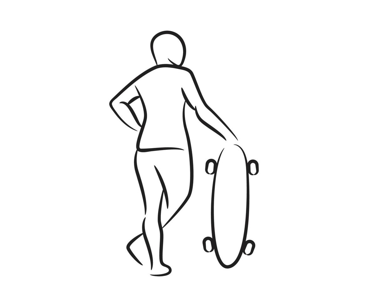 handgetekende staande skateboarder vectorillustratie vector