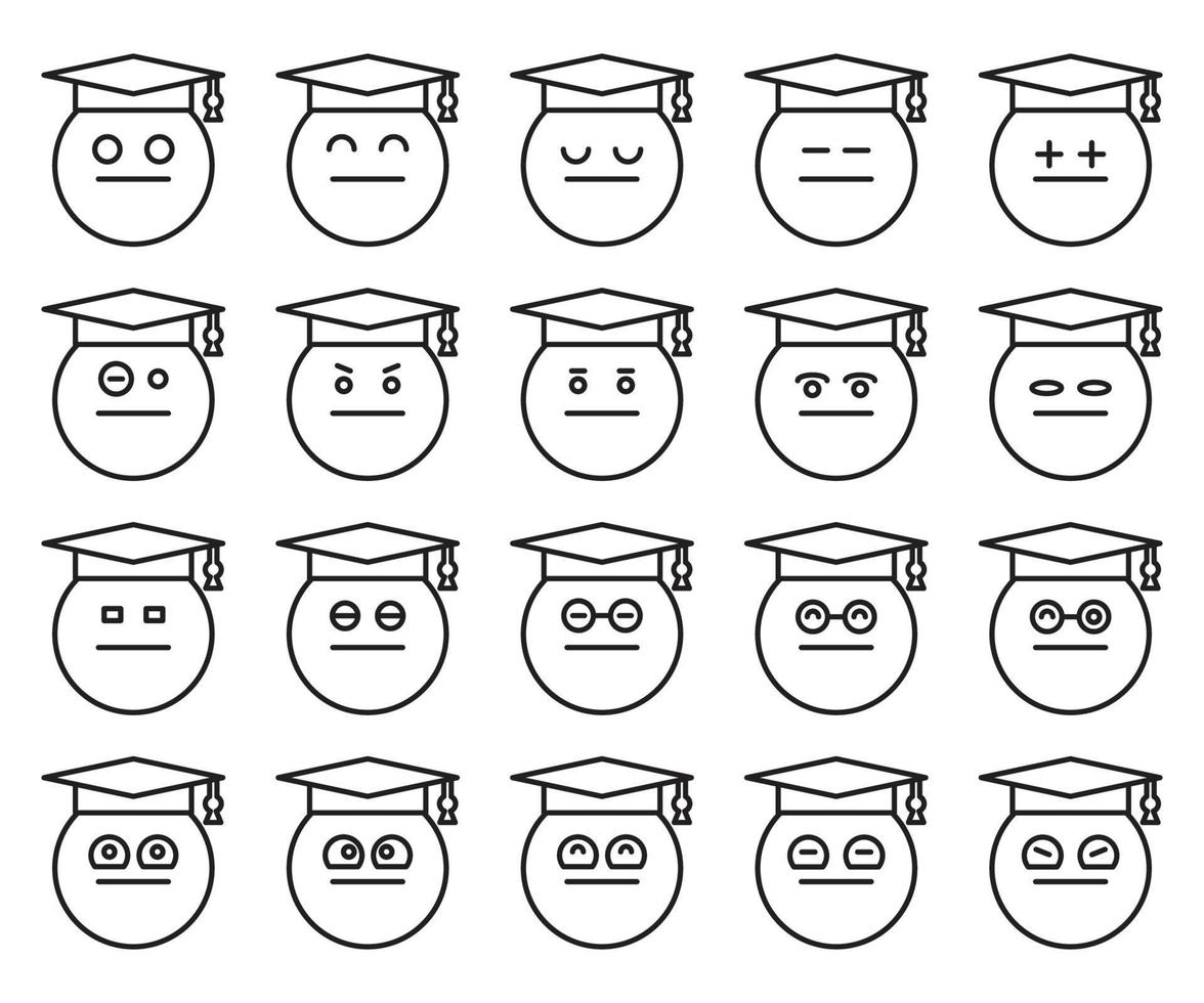 schattige student lijn emoticons set vector