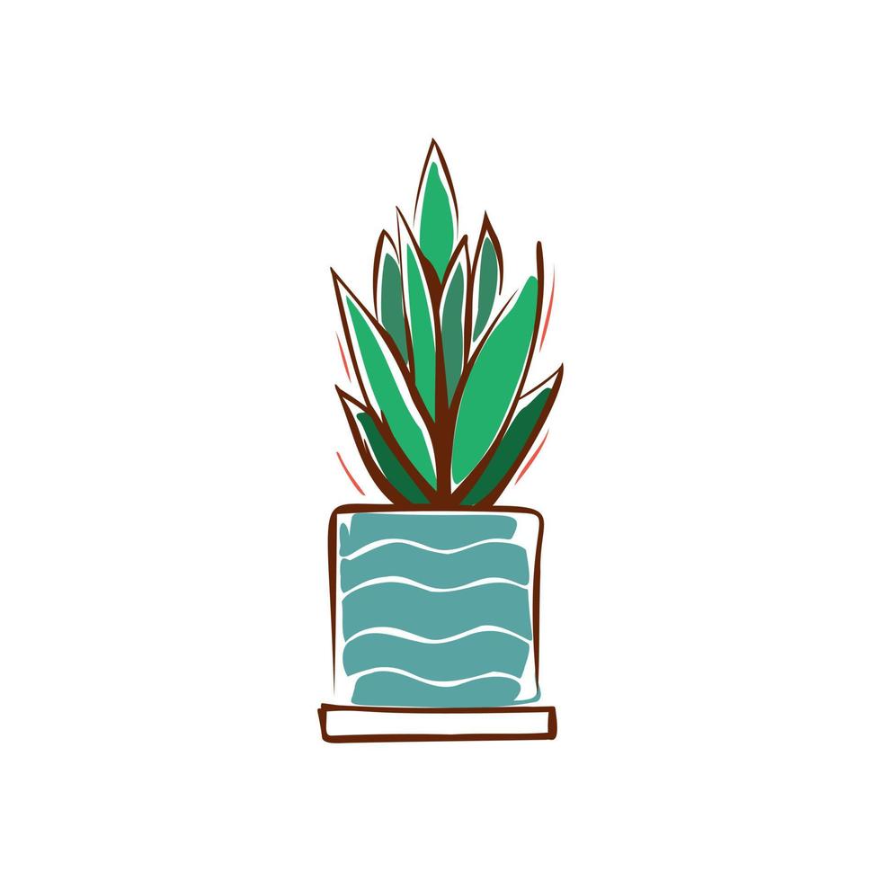 bloem in een pot handgetekende illustratie op een witte achtergrond. vector. vector