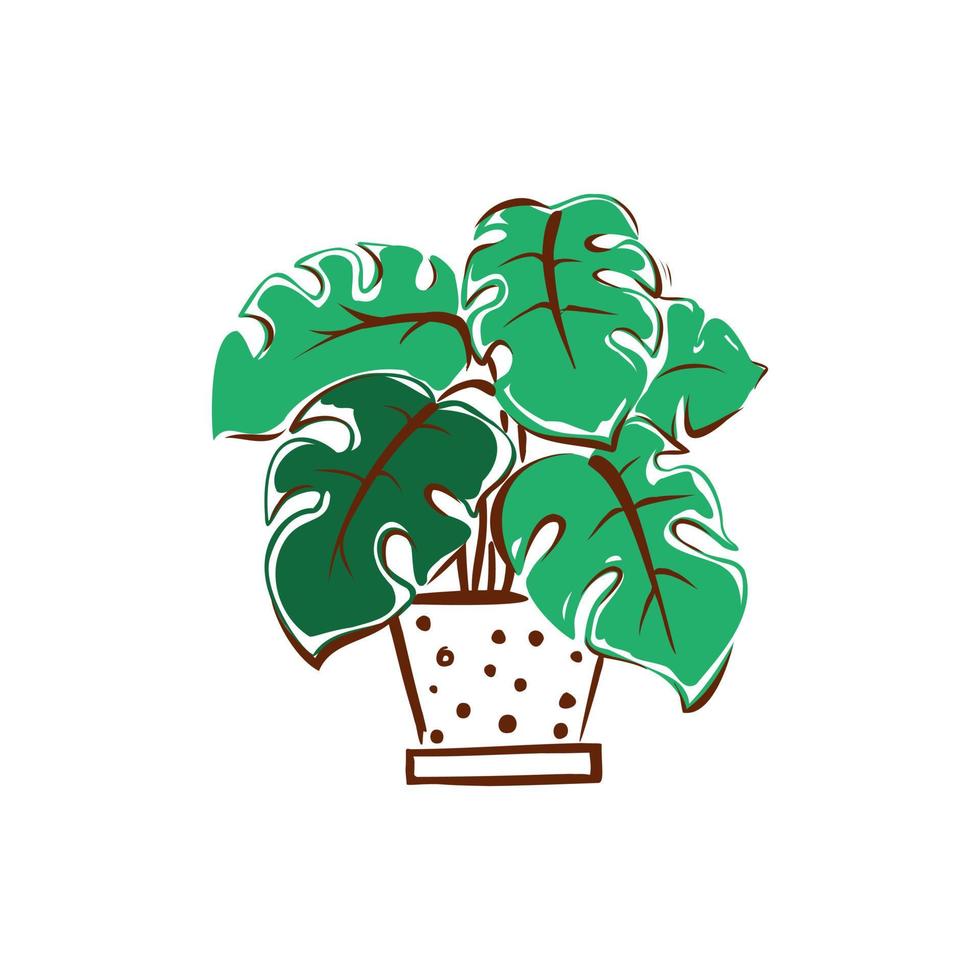 groene bloem in een pot met stippen. huisdecoratie. handgetekende illustratie. vector. vector