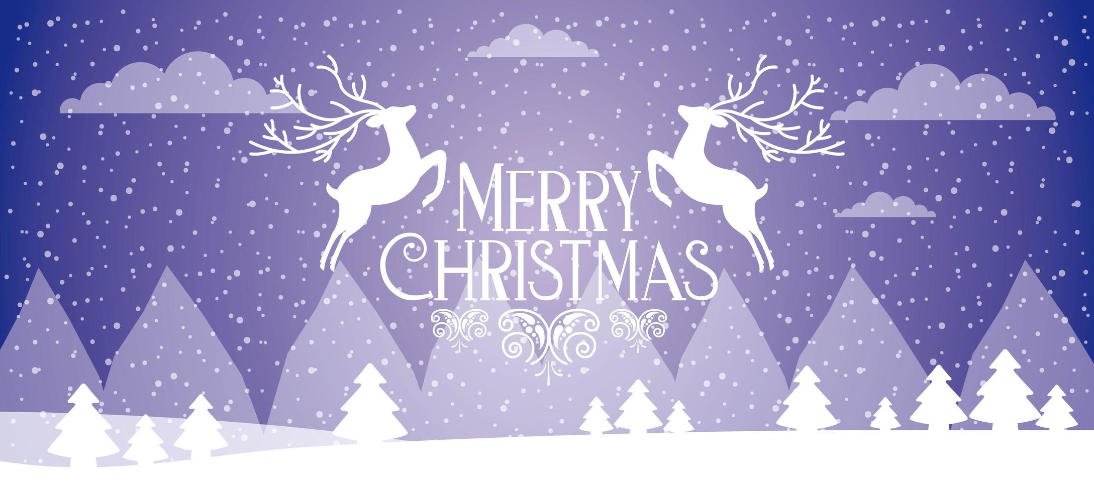 vrolijke kerst banner met twee witte herten springen vector