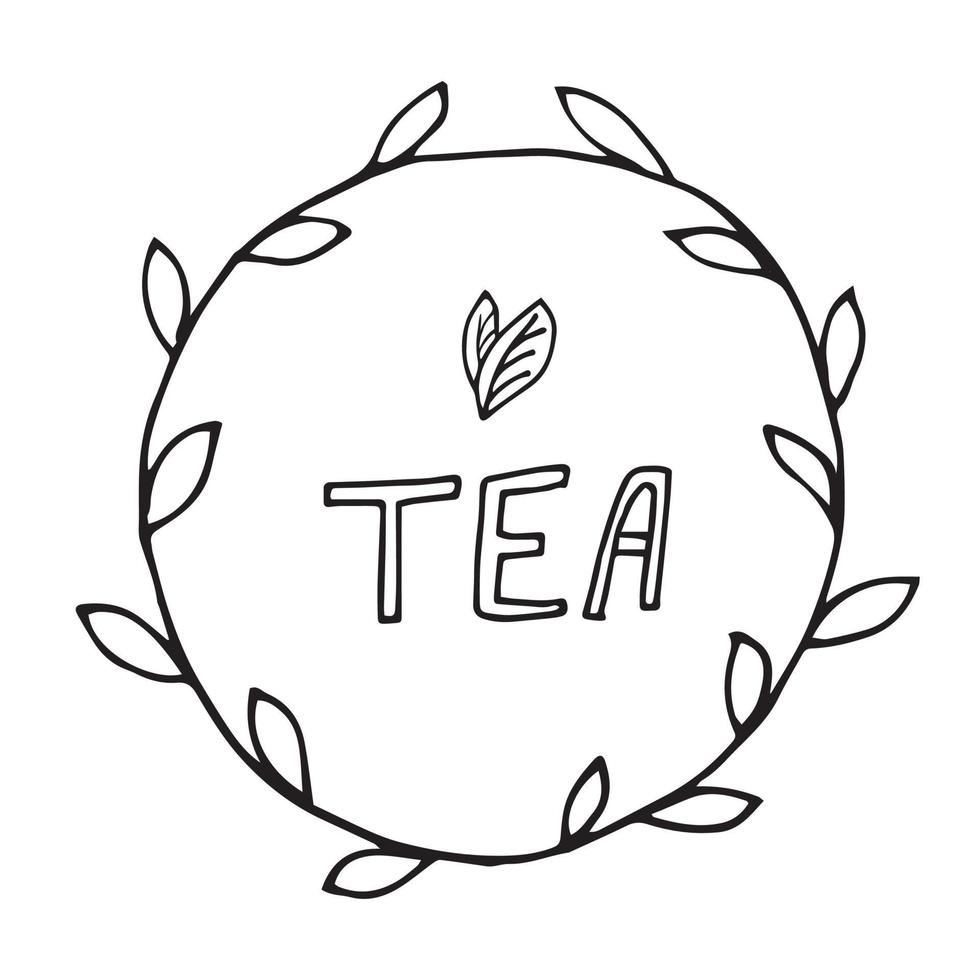 belettering thee in een rond frame in doodle-stijl vector