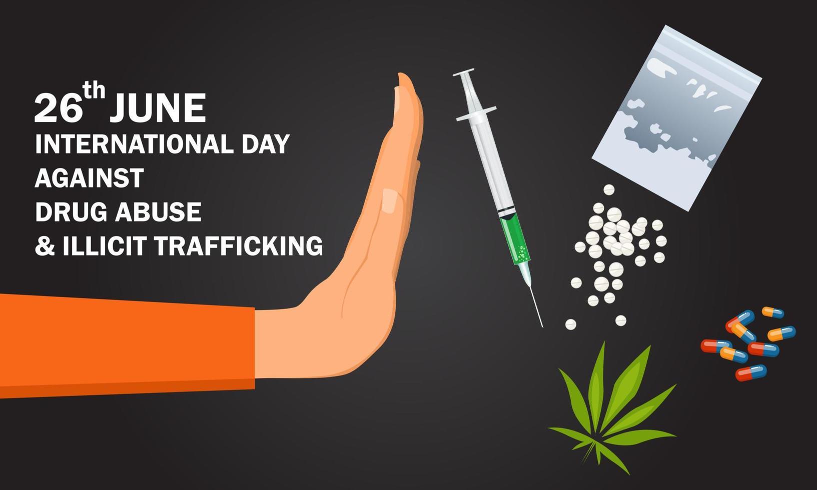 26 juni. internationale dag tegen drugsmisbruik en illegale handel banner. vector. vector