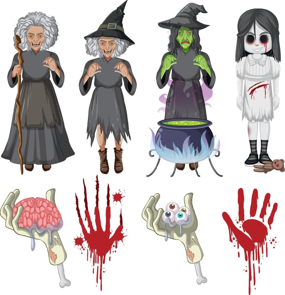 Halloween-thema met heks en bloedige handen vector