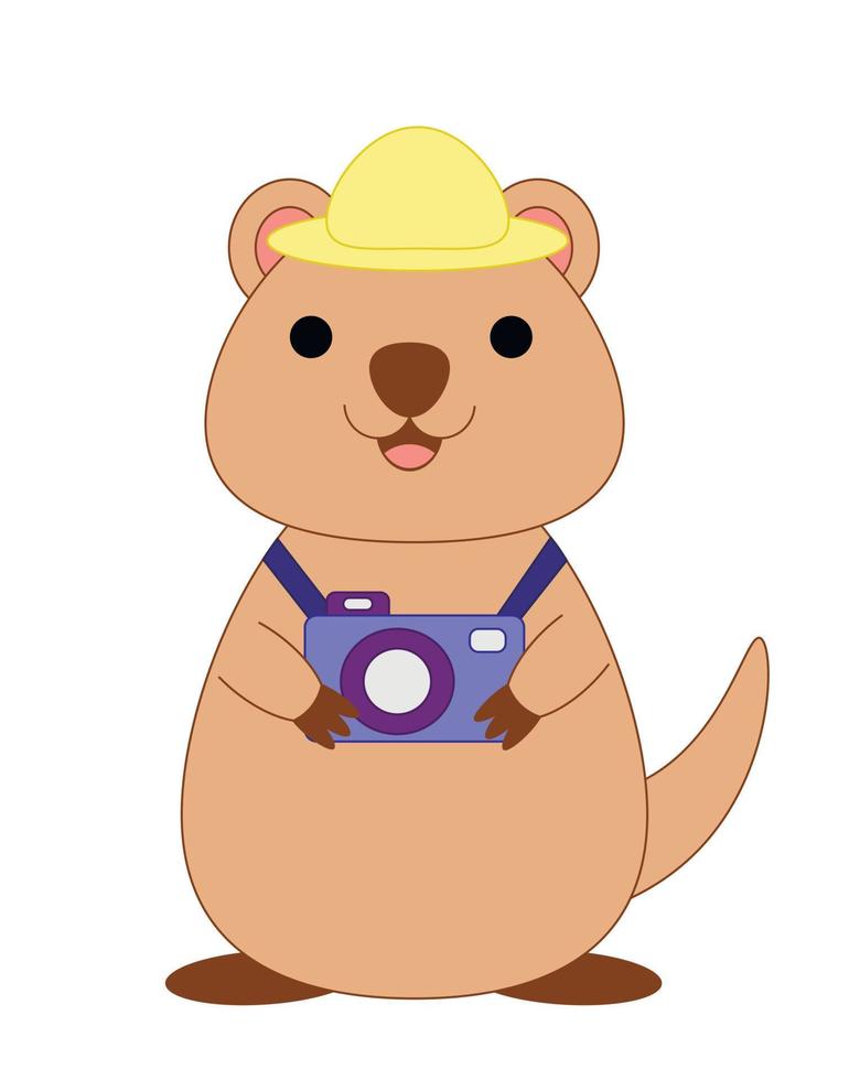 schattige cartoon glimlach quokka en camera. vector