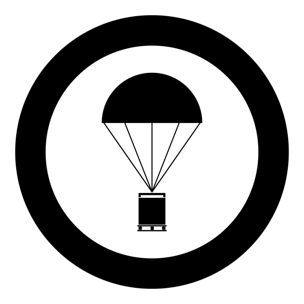 parachute met vrachtpictogram zwarte kleur in cirkel vector