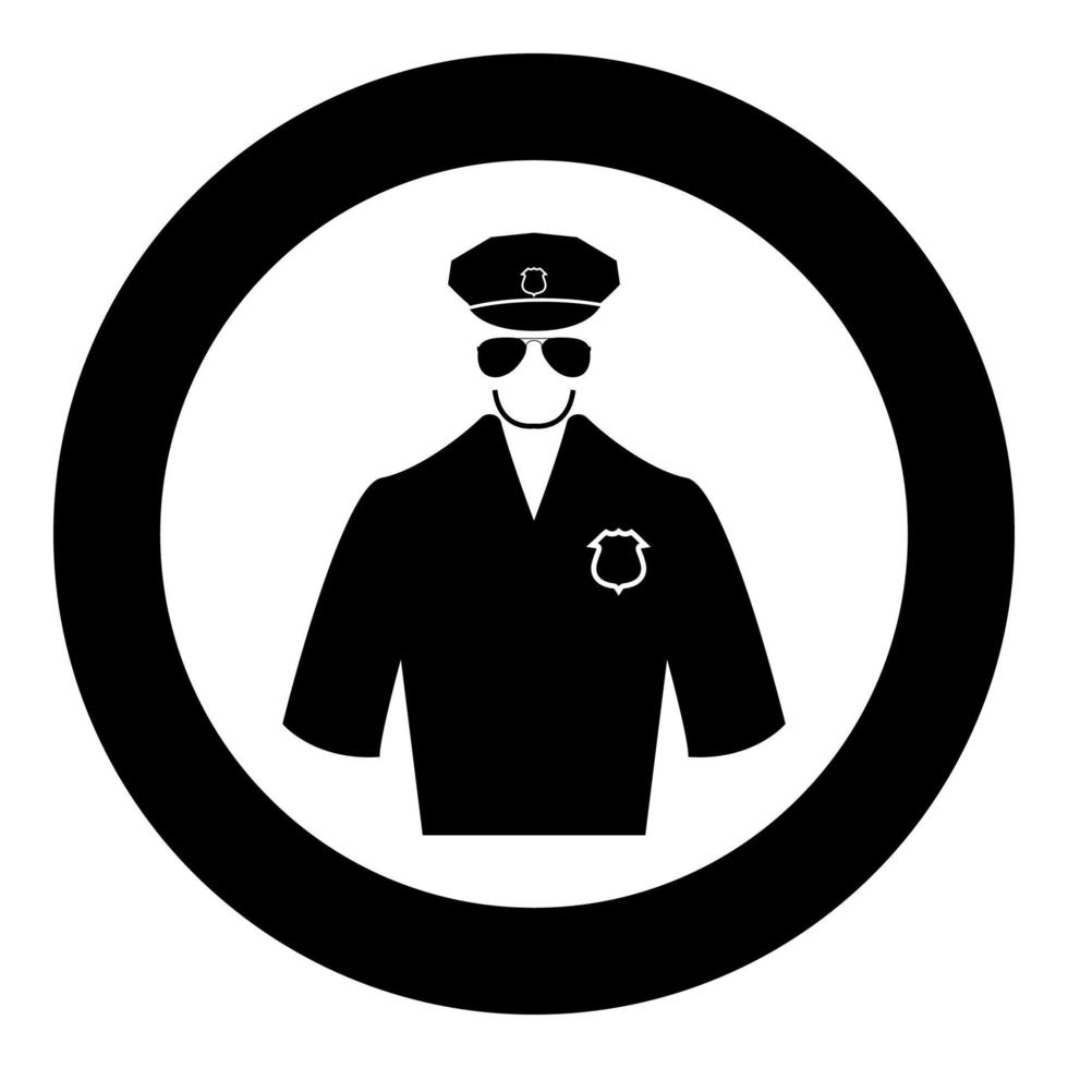 politie zwart pictogram in cirkel vectorillustratie geïsoleerd. vector