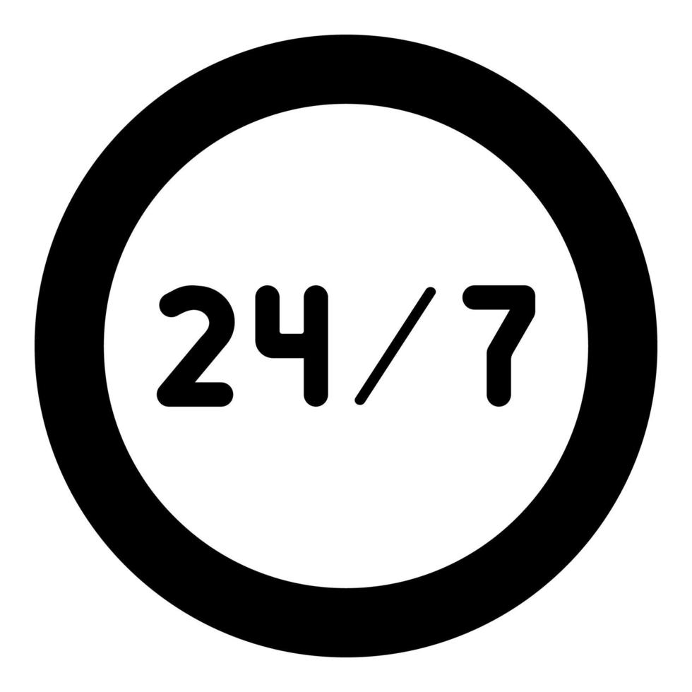 24 7 servicepictogram zwarte kleur in cirkel of rond vector
