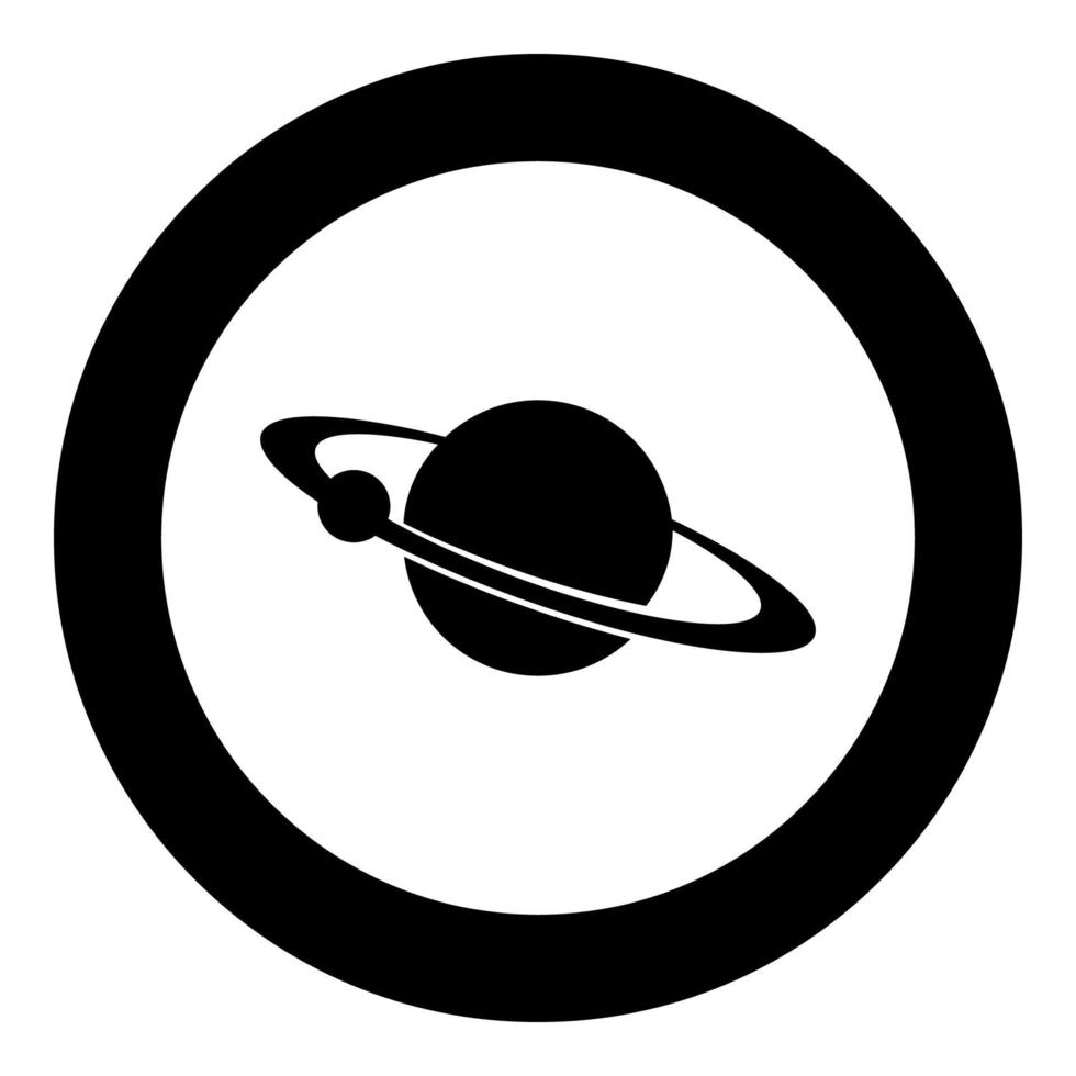 planeet met satelliet op het ringpictogram zwarte kleur in cirkel of rond vector