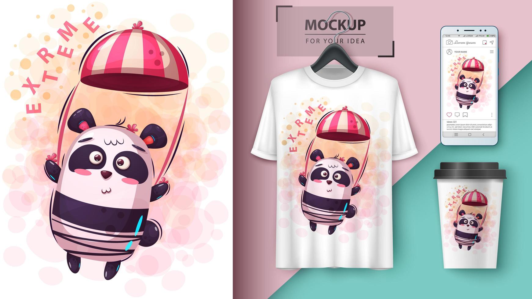 parachute cartoon panda ontwerp vector