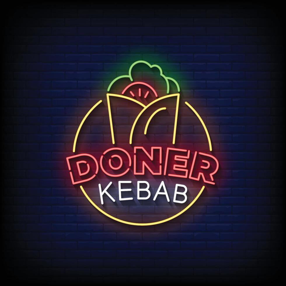 doner kebab neonreclames stijl tekst vector