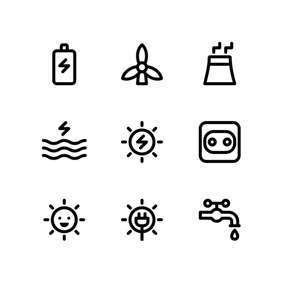 energielijnpictogrammen inclusief batterijlading, luchtturbine en meer vector