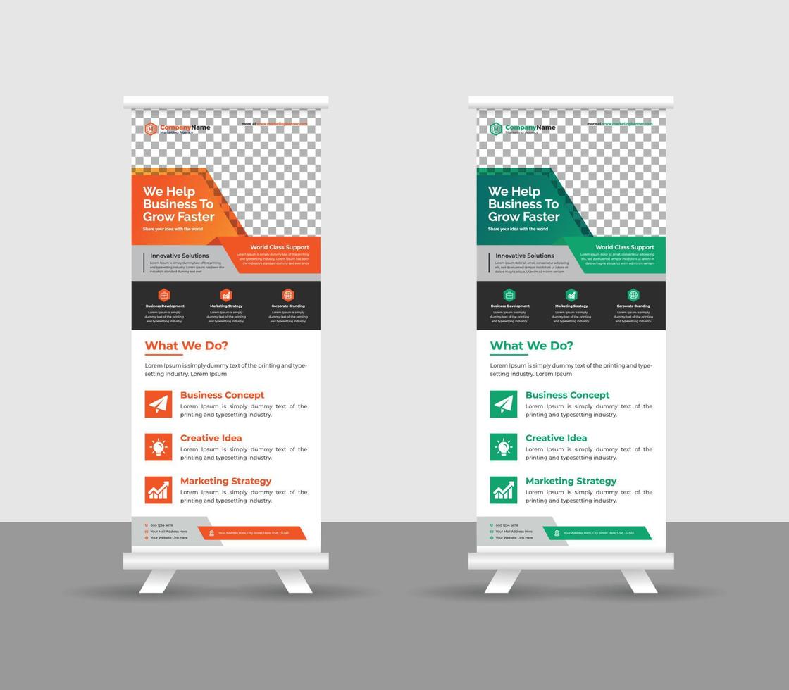 zakelijke roll-up banner stand sjabloonontwerp, moderne draagbare stands corporate roll-up banner lay-out, optrekken, vectorillustratie, zakelijke flyer, brochure, zakelijke banner vector