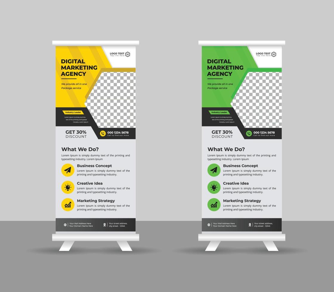 zakelijke roll-up banner staan sjabloonontwerp, moderne draagbare stands corporate roll-up banner lay-out, optrekken, vectorillustratie, zakelijke flyer, brochure, zakelijke banner vector