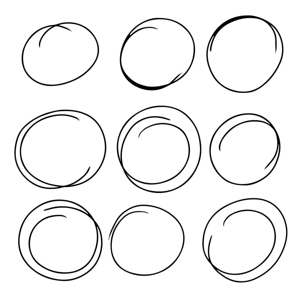 handgetekende ronde Krabbelset. verzameling cirkels frames. geïsoleerd op een witte achtergrond vectorillustratie. vector