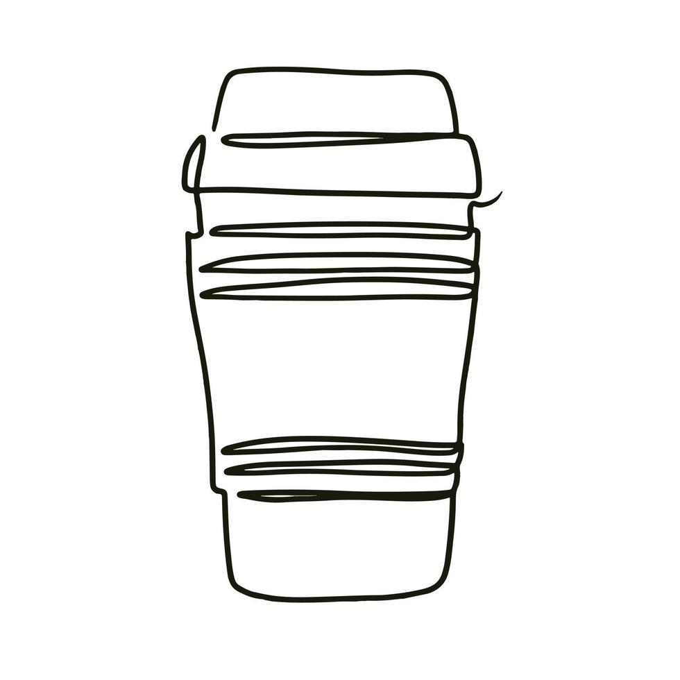 papieren kopje warme koffie in één lijnstijl. koffie om te gaan in doorlopende lijntekening. vectorillustratie. vector