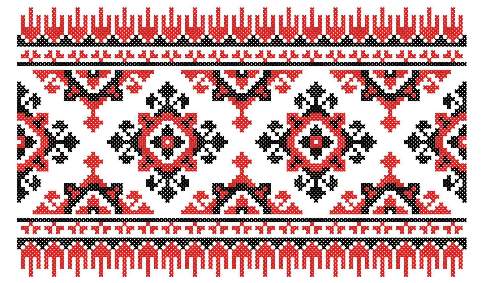 Oekraïens nationaal kruissteek vector ornament geometrisch schema. zwarte en rode afbeelding