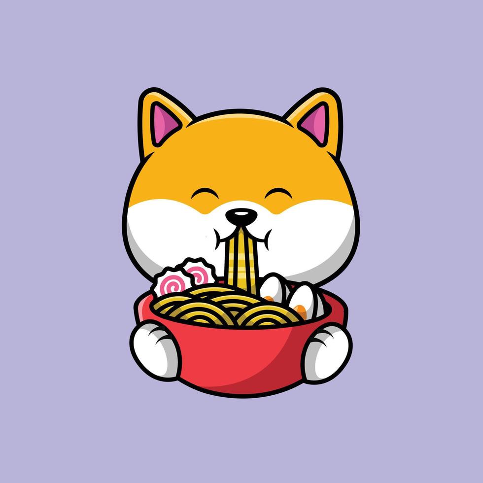 schattige shiba inu eten ramen noodle cartoon vector pictogram illustratie. dierlijk voedsel pictogram concept geïsoleerd premium