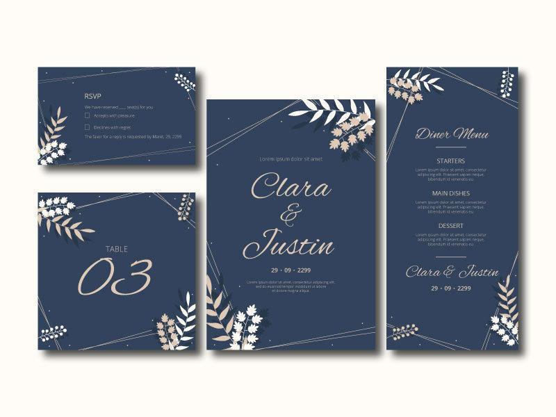 elegante bloemen bruiloft uitnodigingskaart set vector