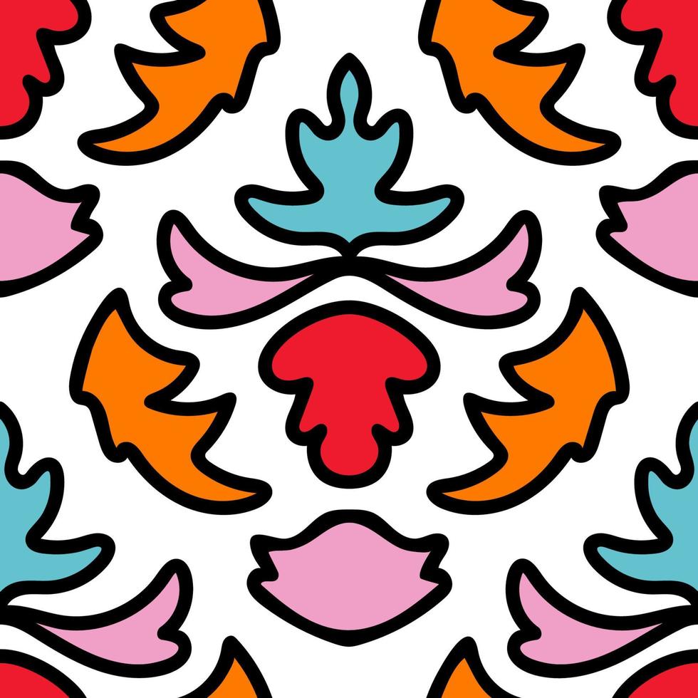kleurrijk bloemendamast naadloos patroon met krullen, wervelingen. krullende achtergrond. vector