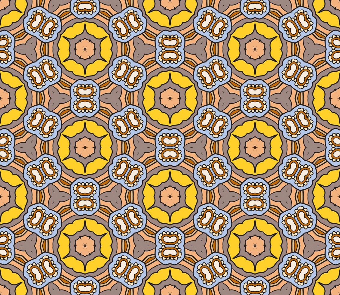 abstracte kleurrijke doodle geometrische naadloze bloemenpatroon. bloemen achtergrond. caleidoscoopmozaïek, geotegel van dunne lijnornament. vector