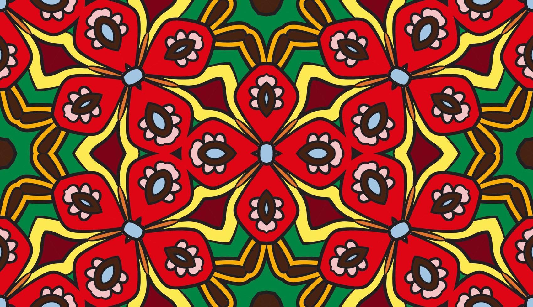 abstracte kleurrijke doodle geometrische naadloze bloemenpatroon. bloemen achtergrond. caleidoscoopmozaïek, geotegel van dunne lijnornament. vector