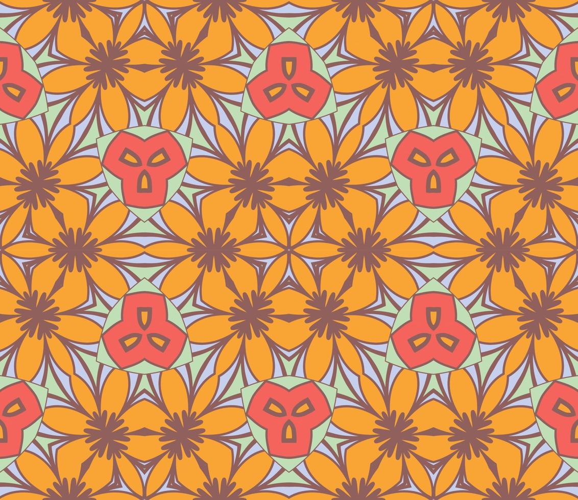 abstracte kleurrijke doodle geometrische naadloze bloemenpatroon. bloemen achtergrond. caleidoscoopmozaïek, geotegel van dunne lijnornament. vector