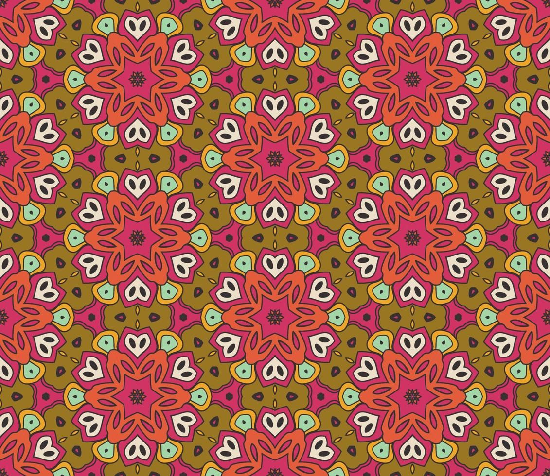 abstracte kleurrijke doodle geometrische naadloze bloemenpatroon. bloemen achtergrond. caleidoscoopmozaïek, geotegel van dunne lijnornament. vector