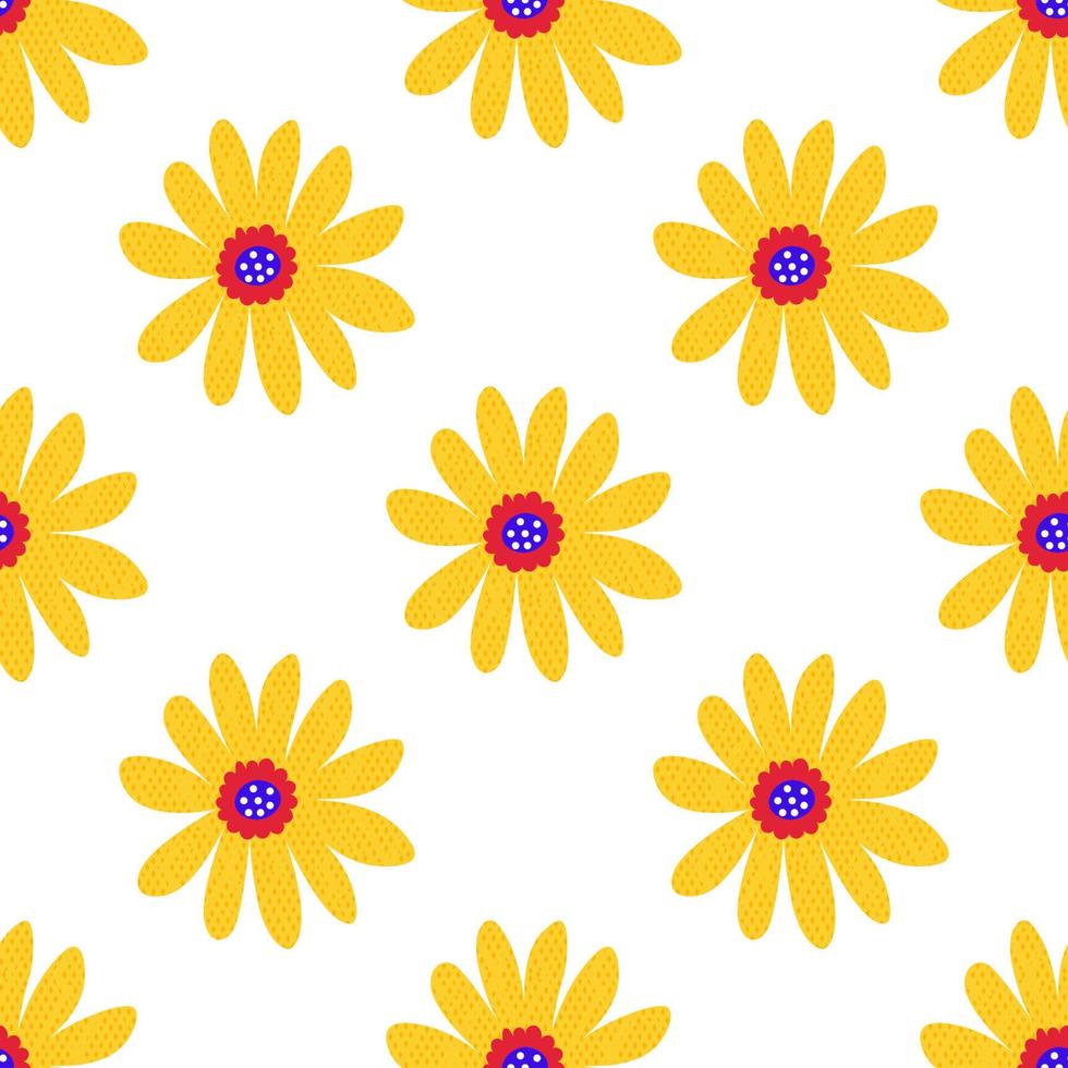 schattige cartoon polka dot bloemen in vlakke stijl naadloze patroon. bloemen kinderlijke stijl achtergrond. vector