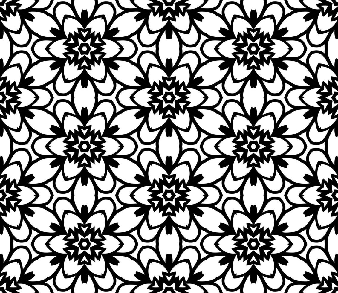 abstracte kleurrijke doodle geometrische naadloze bloemenpatroon. bloemen achtergrond. caleidoscoopmozaïek, geotegel van dunne lijnornament. vector