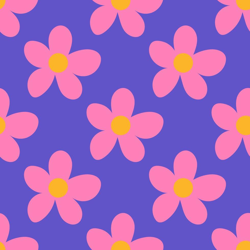 schattige cartoon polka dot bloemen in vlakke stijl naadloze patroon. bloemen kinderlijke stijl achtergrond. vector