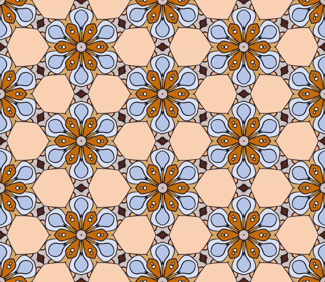 abstracte kleurrijke doodle geometrische naadloze bloemenpatroon. bloemen achtergrond. caleidoscoopmozaïek, geotegel van dunne lijnornament. vector