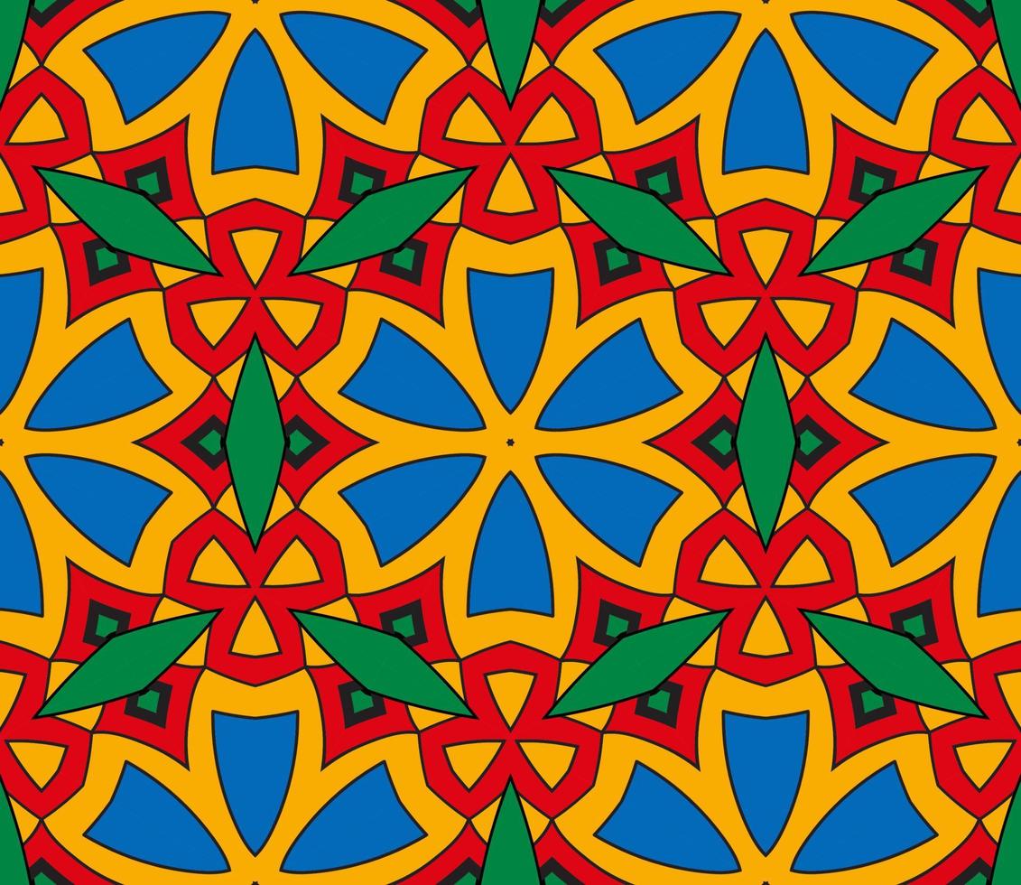 abstracte kleurrijke doodle geometrische naadloze bloemenpatroon. bloemen achtergrond. caleidoscoopmozaïek, geotegel van dunne lijnornament. vector