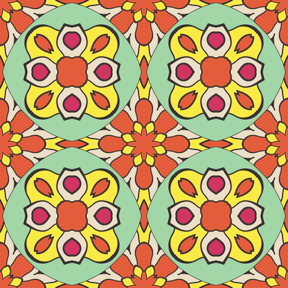 abstracte kleurrijke doodle geometrische naadloze bloemenpatroon. bloemen achtergrond. caleidoscoopmozaïek, geotegel van dunne lijnornament. vector