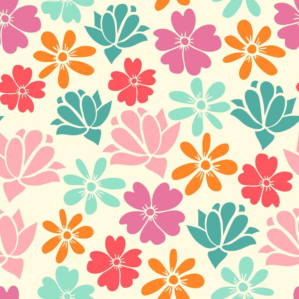 kleurrijk naadloos patroon met schattige bloemen, bloemenachtergrond. vector
