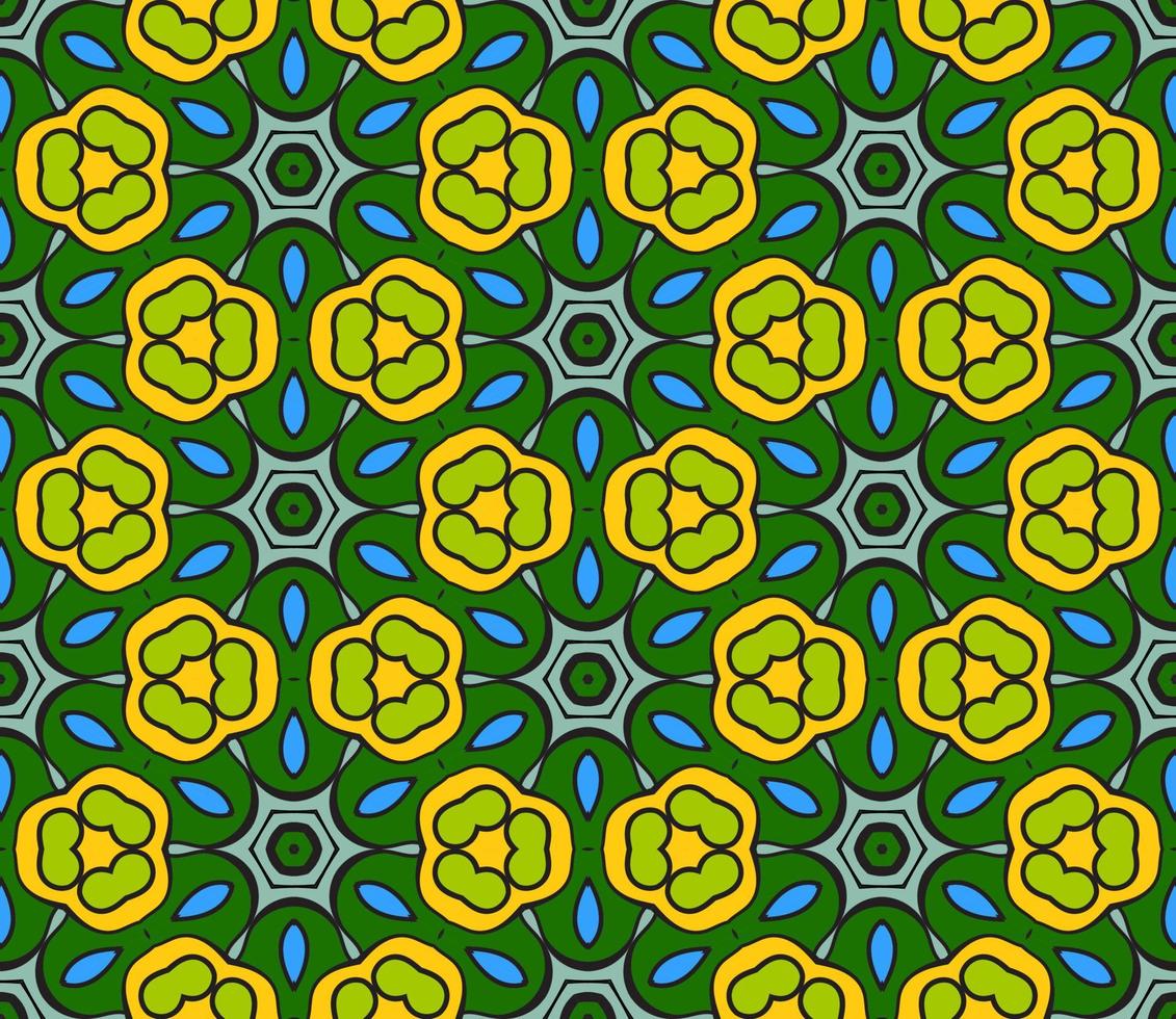 abstracte kleurrijke doodle geometrische naadloze bloemenpatroon. bloemen achtergrond. caleidoscoopmozaïek, geotegel van dunne lijnornament. vector